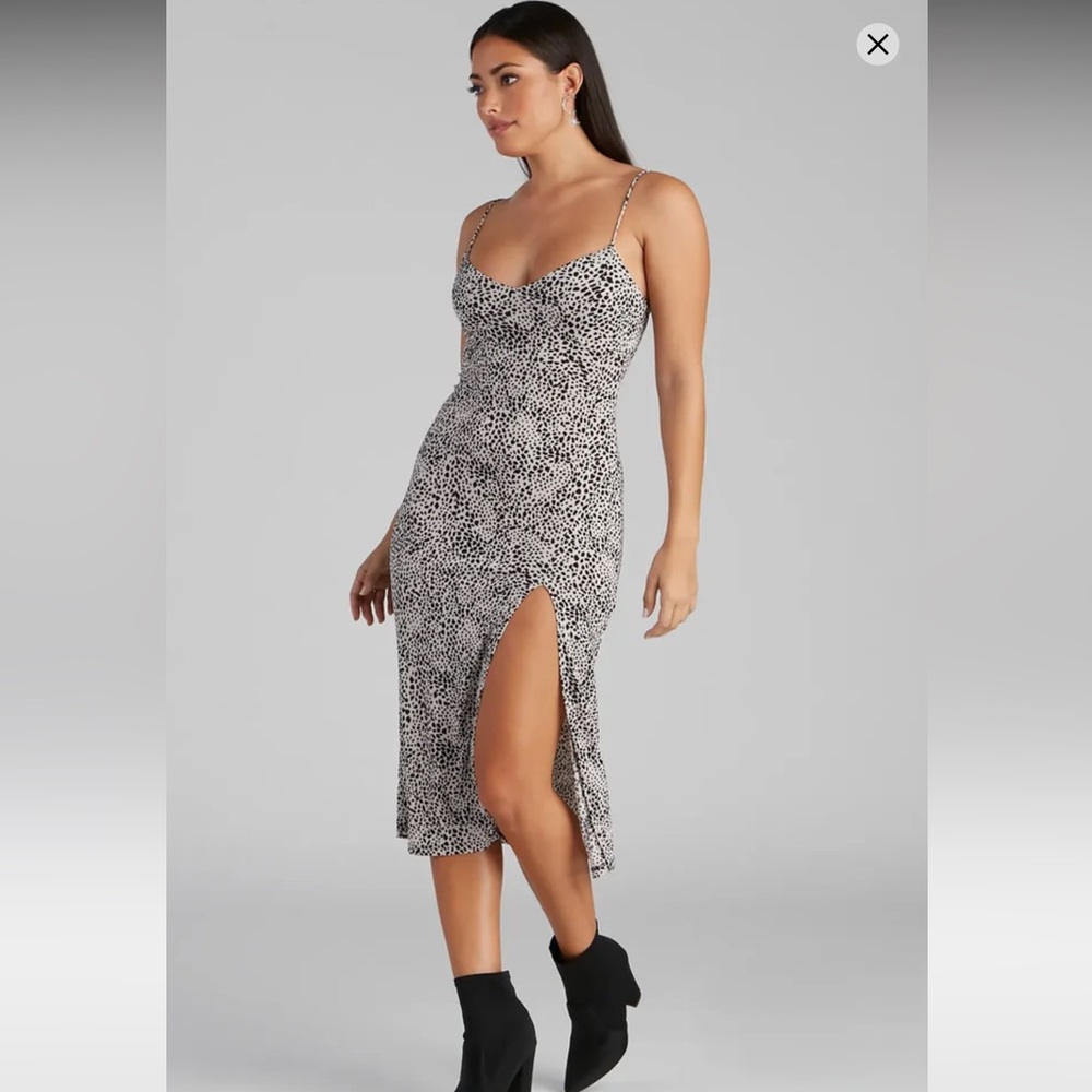 Windsor Steal The Spotlight Leopard Slit Midi Dress